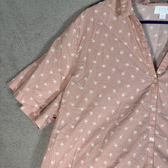 Love By Gap 2 Piece Pajama Set Women Size XXL Blush Pink Palm Tree AOP Tropical - Picture 6 of 16